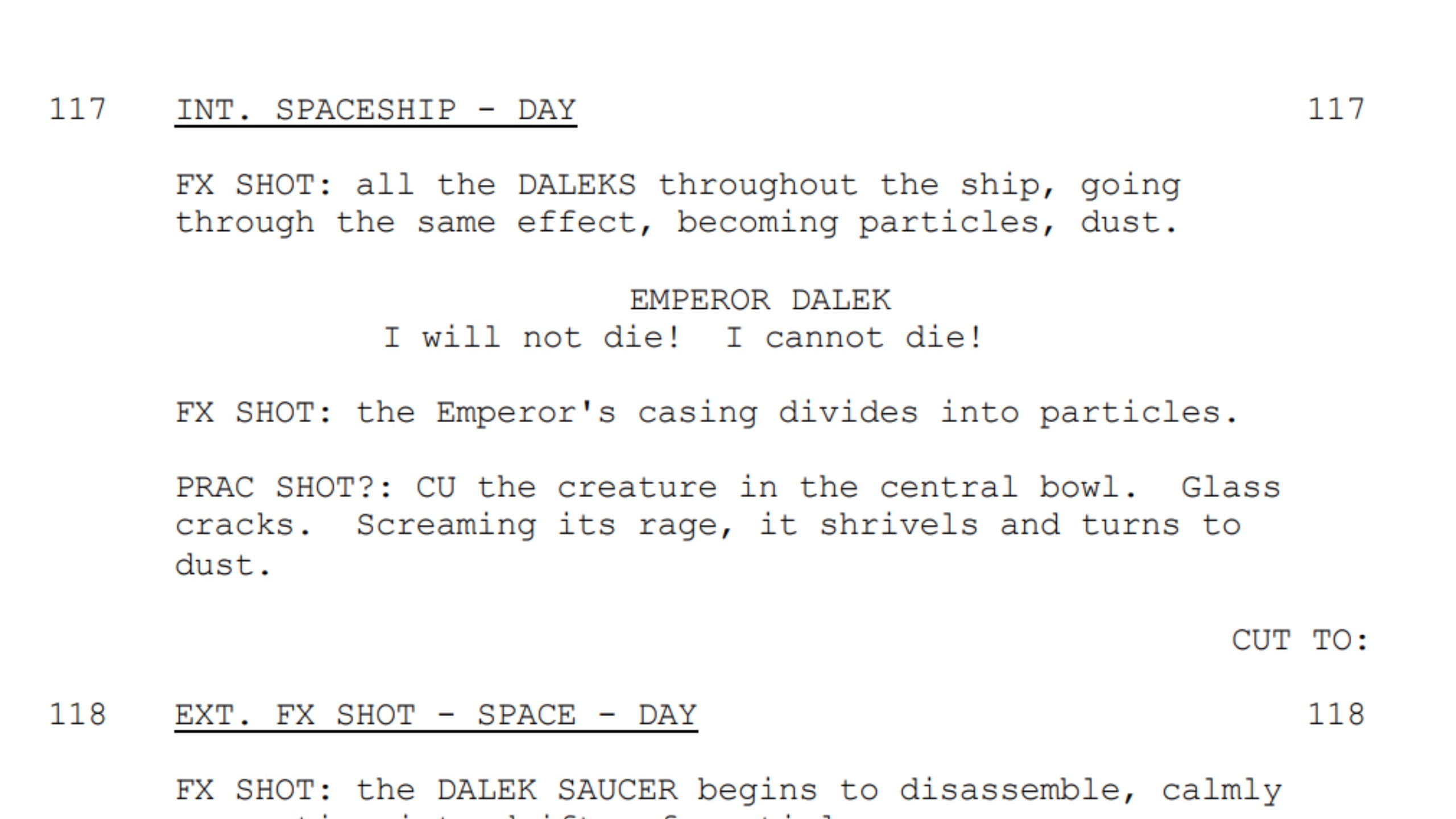 Doctor Who The Parting of the Ways original script Dalek Emperor death