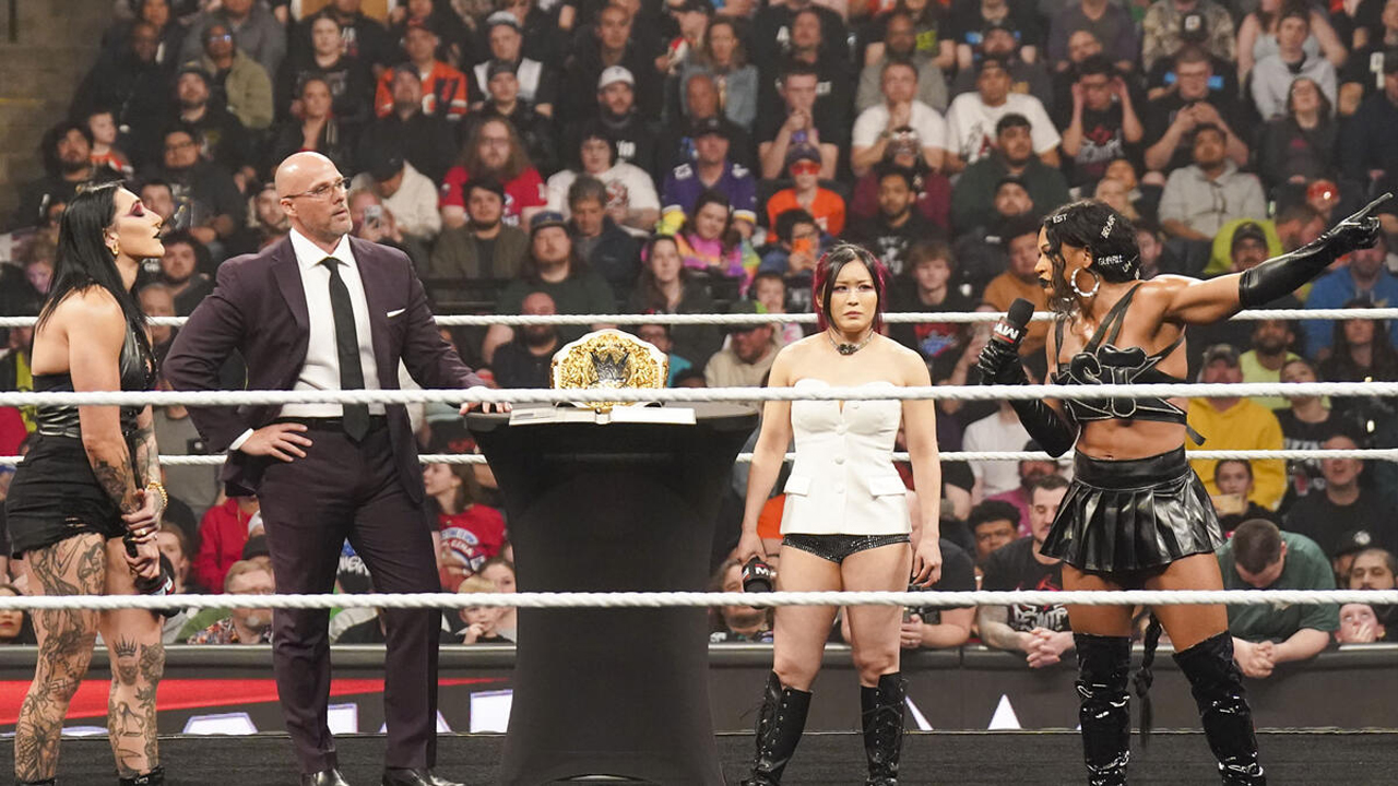 WWE Raw Rhea Ripley Adam Pearce Iyo Sky Bianca Belair