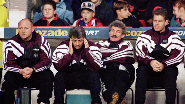 02-MAY-96 .... Nottingham Forest v Newcastle United .... Newcastle Manager Kevin Keegan and assistant Terry McDermott look dejected as their title chances disappear