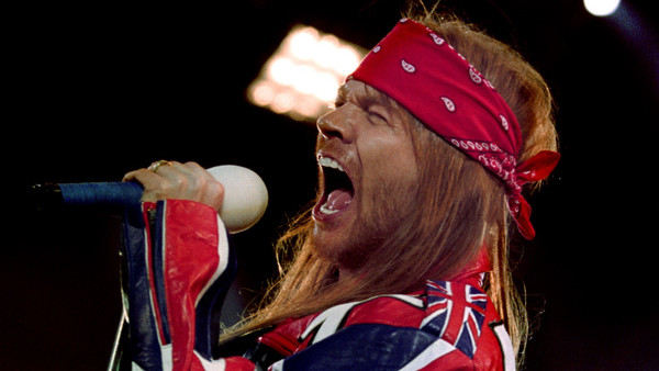 Axl Rose of Guns n' Roses on stage during the Freddie Mercury tribute concert at Wembley.    *23/08/02 Axl Rose of Guns 'n' Roses on stage during the Freddie Mercury tribute concert at Wembley.: The band, who haven't played live in the UK