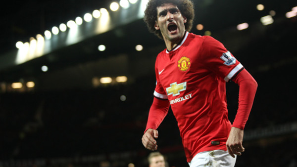 Manchester United's Marouane Fellaini celebrates scoring against Stoke City