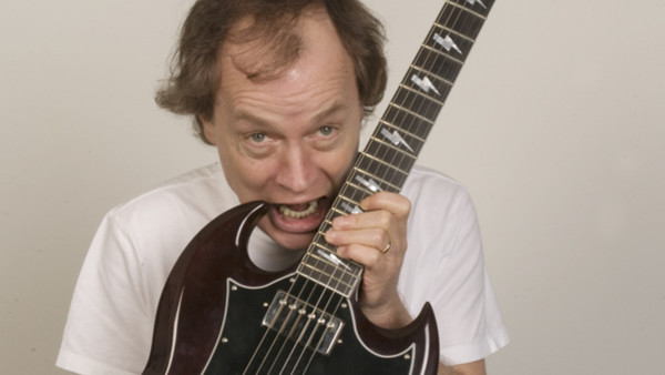 Angus Young of AC/DC is photographed in New York on Tuesday, Sept. 9, 2008. (AP Photo/ Jim Cooper)