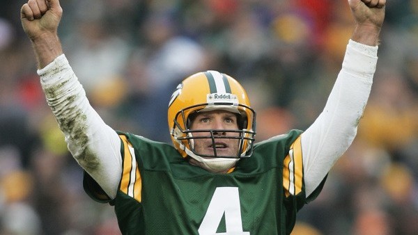 Green Bay Packers quarterback Brett Favre reacts after throwing a touchdown pass to Antonio Chatman during the third quarter of their NFL football game against the Seattle Seahawks, Sunday, Jan. 1, 2006, in Green Bay, Wis. The Packers won 23-17. (AP Photo