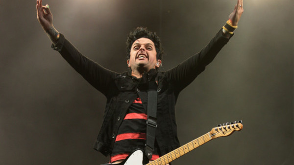 Billie Joe Armstrong of Green Day performing on the Main Stage on day one of the Reading Festival.