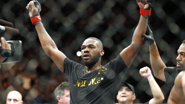 FILE - This Jan. 3, 2015, file photo shows Jon Jones celebrates after defeating Daniel Cormier during their light heavyweight title mixed martial arts bout in Las Vegas. Albuquerque police were searching for UFC light heavyweight champion Jones on Sunday 