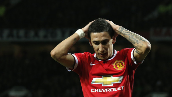 Manchester Uniteds Angel Di Maria holds his hands to his head after missing a chance to score a goal during the English FA Cup quarterfinal soccer match between Manchester United and Arsenal at Old Trafford Stadium, Manchester, England, Monday March 9, 20
