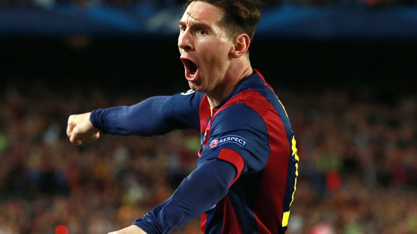 Barcelona's Lionel Messi celebrates the first goal