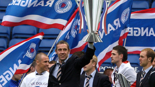 Rangers' David Weir celebrates winning the Scottish Premier League, at Ibrox Stadium, Glasgow.