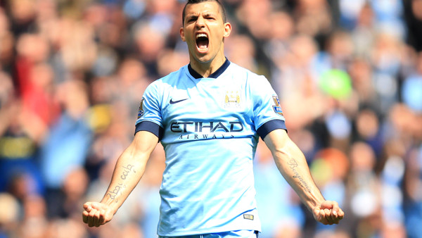 Manchester City's Sergio Aguero celebrates scoring their fourth goal