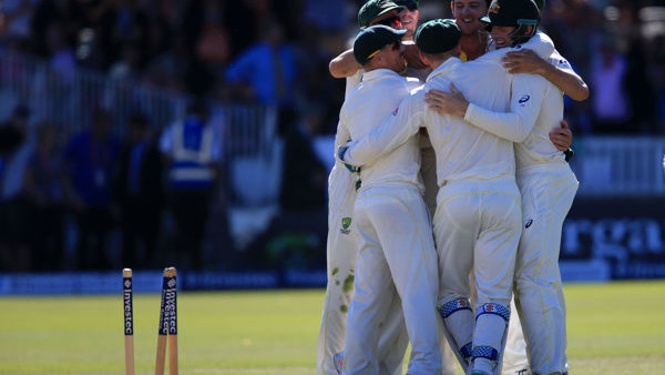 England batsman James Anderson shows his dejection as he shakes hands with Australia man of the match Steve Smith (right) after Australia win the 2nd test, during day four of the Second Investec Ashes Test at Lord's, London.