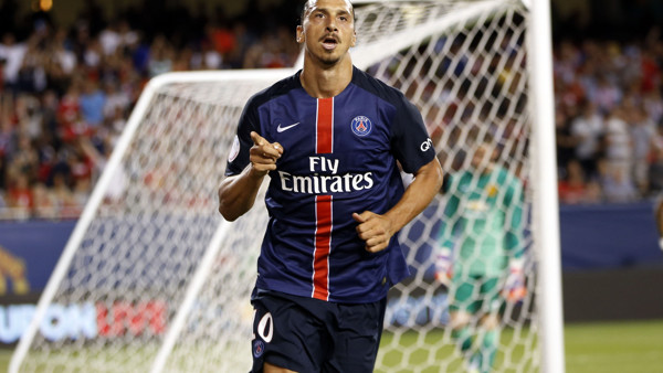 IMAGE DISTRIBUTED FOR INTERNATIONAL CHAMPIONS CUP - Paris Saint-Germain's Zlatan Ibrahimovic celebrates scoring a goal against Manchester United during the International Champions Cup play on Wednesday, July 29, 2015 in Chicago. (AJ Mast / AP Images f