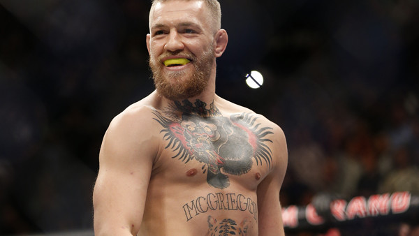 Conor McGregor awaits the start of his UFC 196 welterweight mixed martial arts match against Nate Diaz, Saturday, March 5, 2016, in Las Vegas. Diaz won by submission. (AP Photo/Eric Jamison)