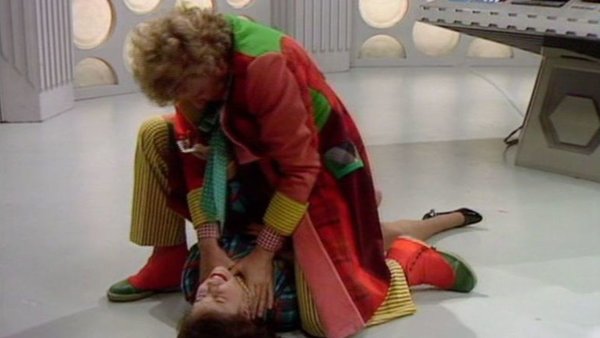 Doctor Who Colin Baker The Twin Dilemma strangle Peri