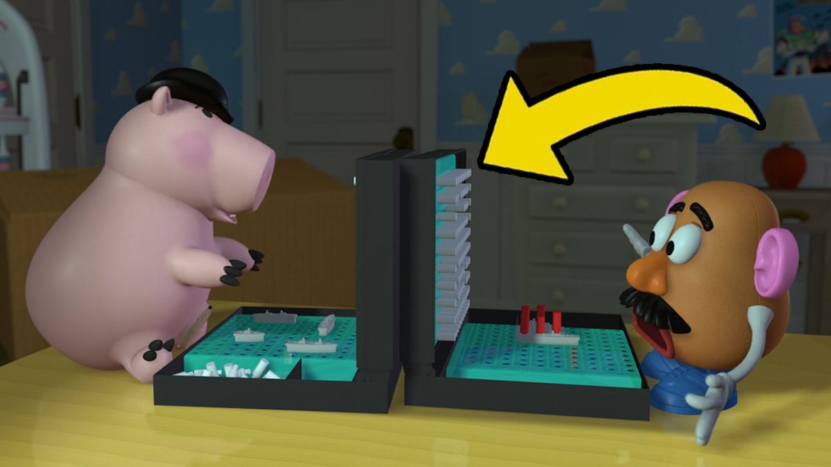 In Toy Story, Sid builds this toy using a fishing rod and some doll legs to  create a 'hooker' toy. This is a reference to the fact that he is a horny